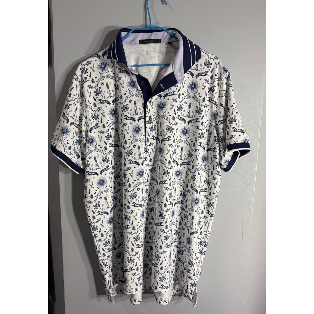 Greyson Montauk golf blue wood animals sea life print blue white medium